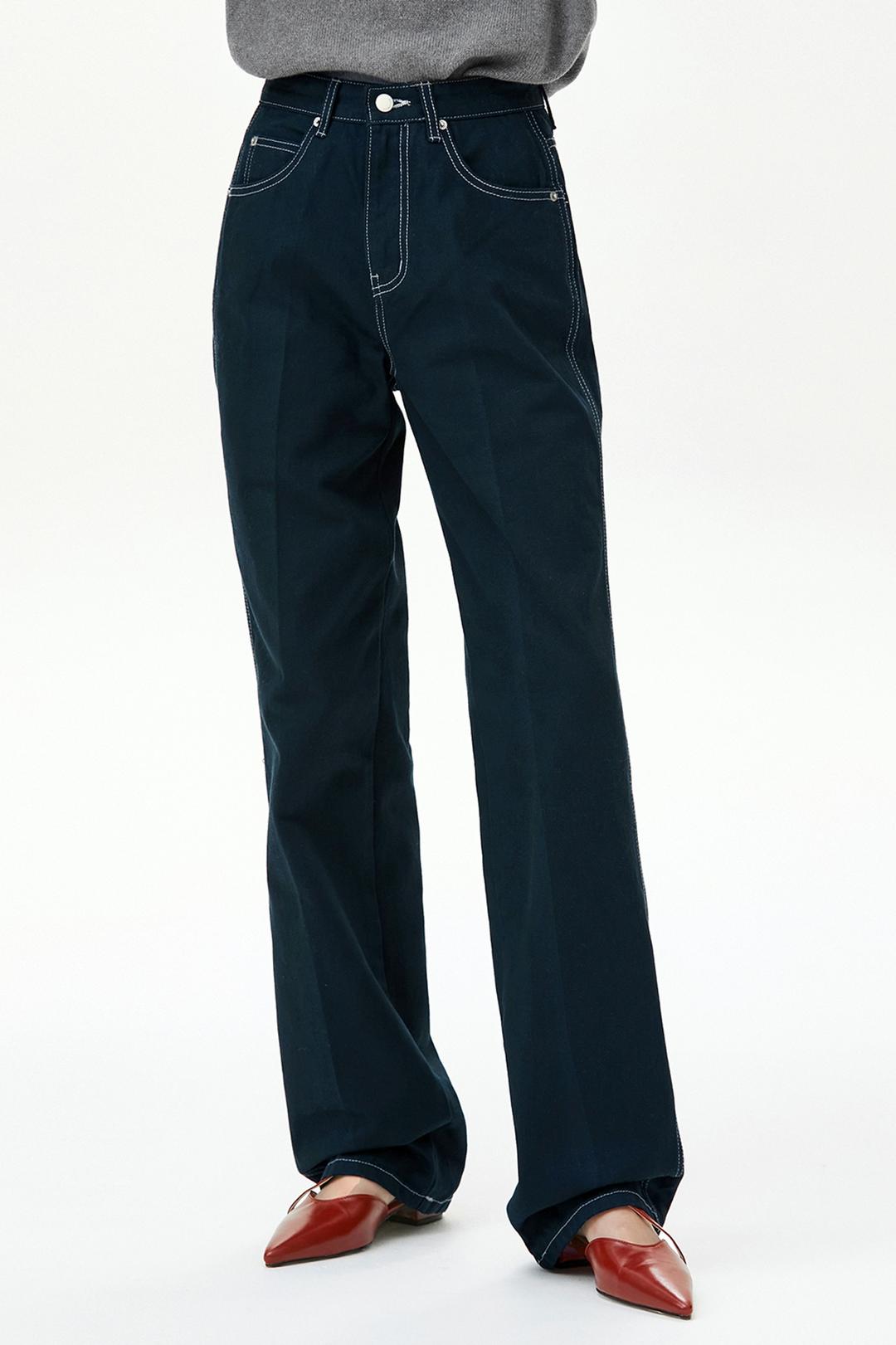 스티치 스트레이트 코튼 팬츠 네이비 MDPT020NAVY