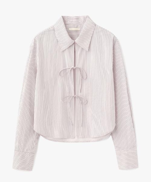 (WOMEN)FRONT RIBBON STRAP SHIRTS PINK