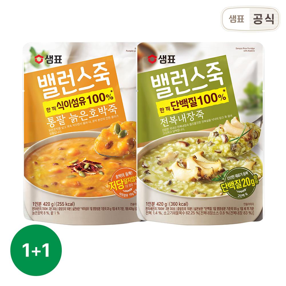 샘표 밸런스죽 420g  전복내장죽 1개+통팥늙은호박죽 1개 : 샘표