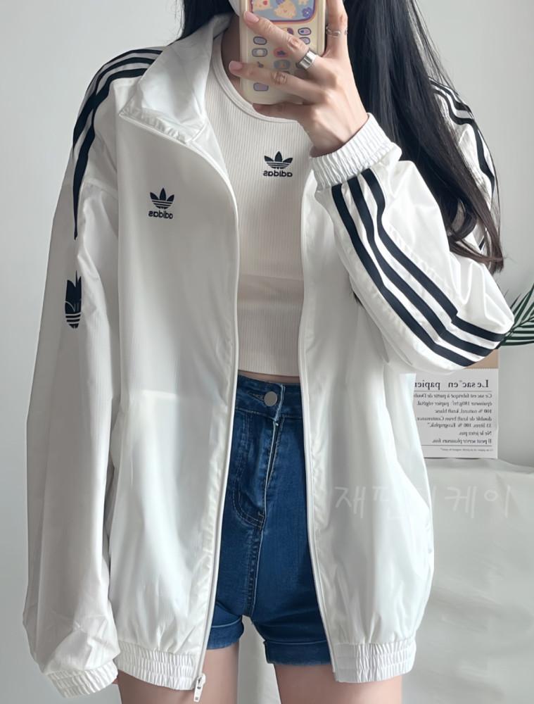 아디다스 오리지널 바람막이 트레포일 자켓 화이트 블랙 JI7535