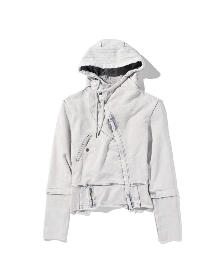 ASYMMETRIC HOODIE ZIP-UP - WASHED  GREY