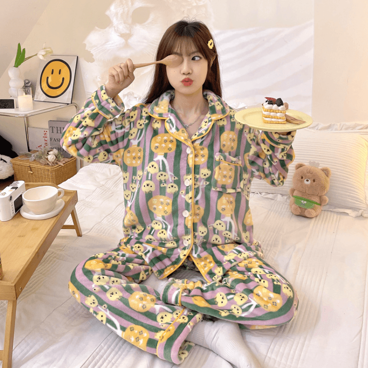 [44-88]  4size 예쁜 핏 극세사 수면잠옷 곰돌이잠옷 얇은 후리스 파자마파티 우정잠옷