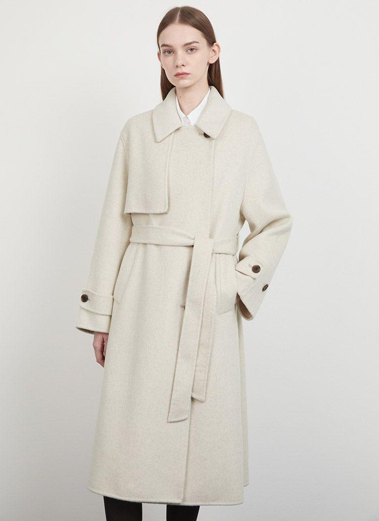 플랩 디테일 트렌치 핸드메이드 롱 코트-AWHCTO41200