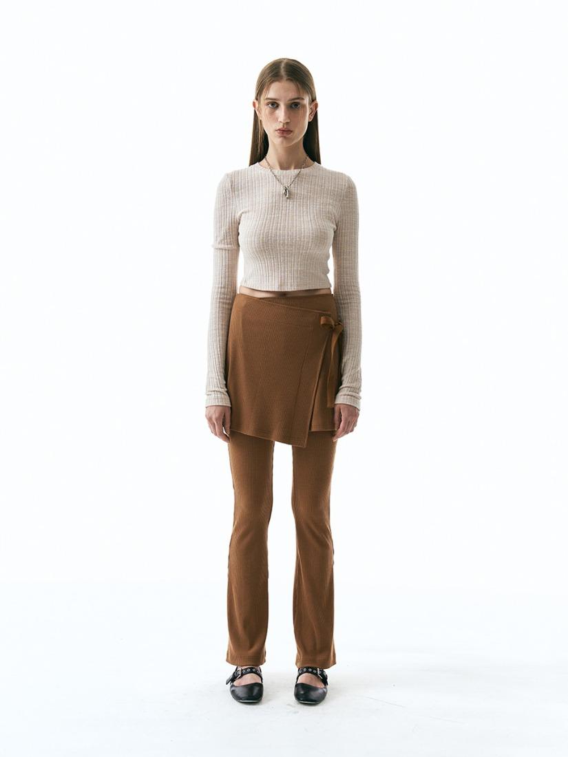 레이어드 골지 스커트 팬츠_카멜