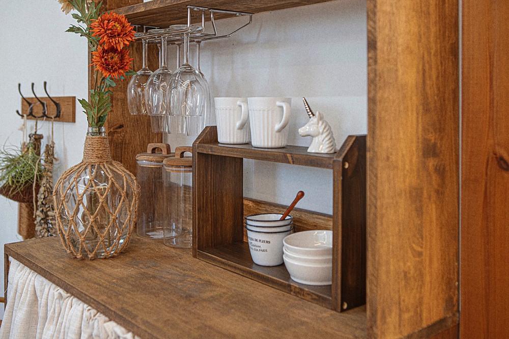 우드제이  우드 원목 컵 미니 주방 양념 통 2단 수납 선반 장