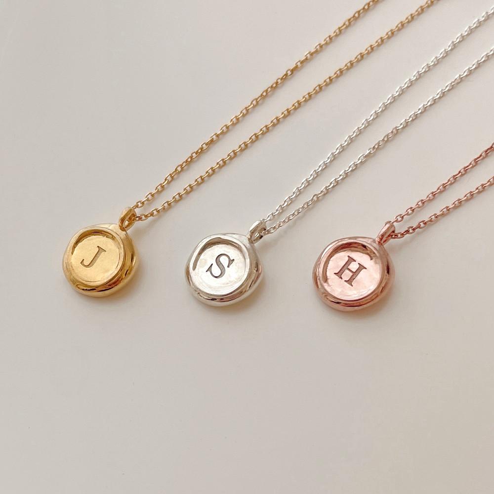 페이브러리 실버925 코인 알파벳 이니셜 각인 목걸이 (실버,골드,로즈골드) - 위시버킷