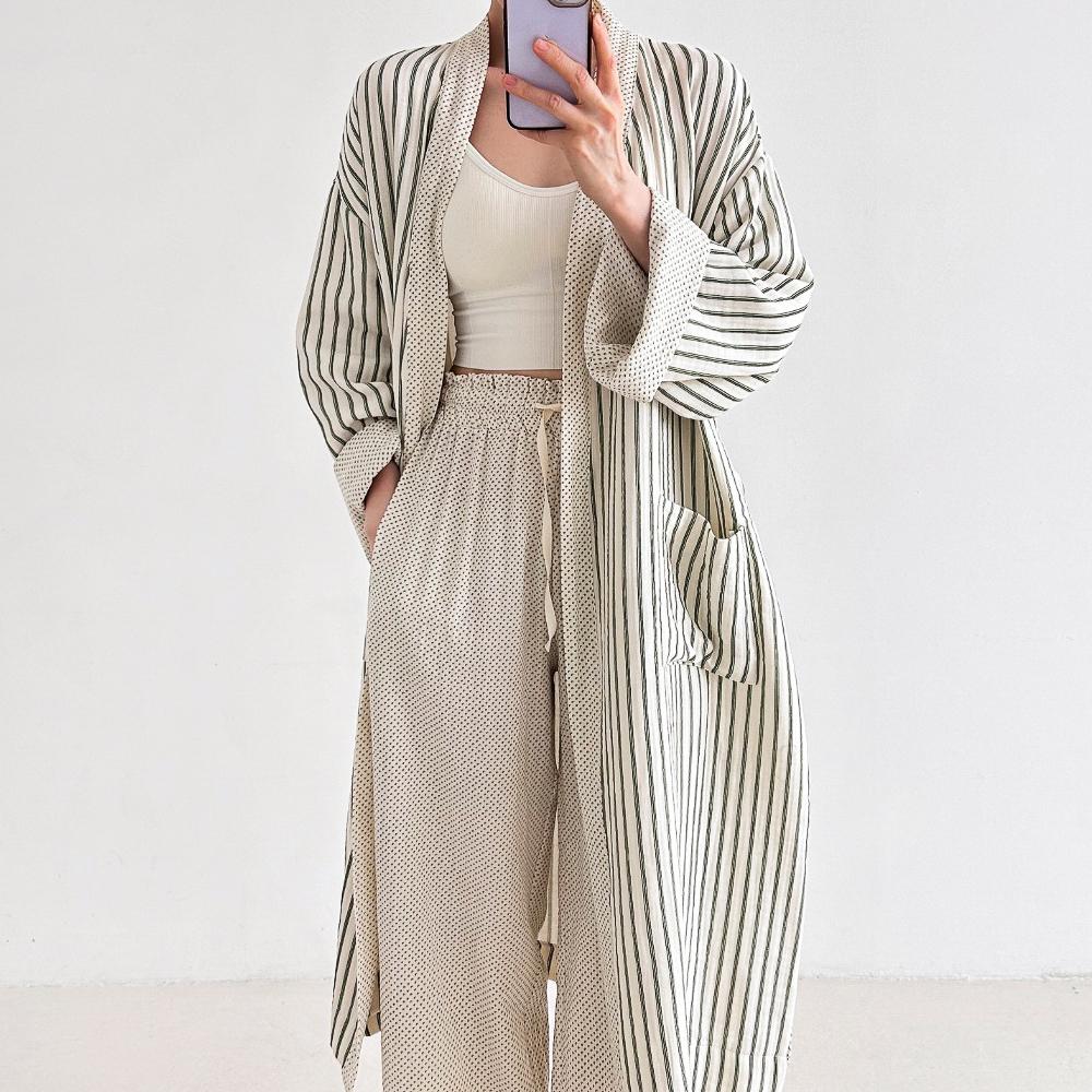 지젤 스트라이프 순면 거즈 로브가운 팬츠 (2color)