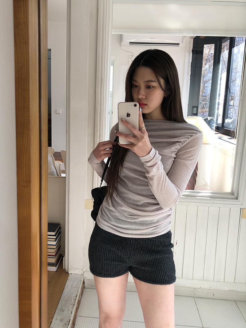 Sorbet shirring long sleeve top