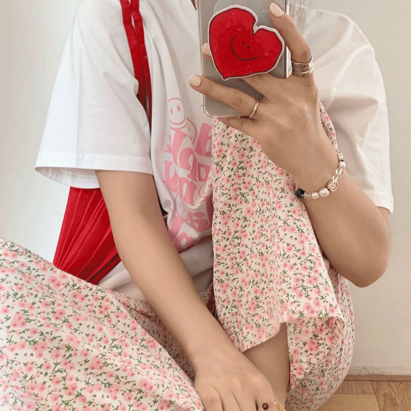 (3color)스마일 플라워 파자마 팬츠 긴바지 잠옷 바지 홈웨어 티셔츠 세트