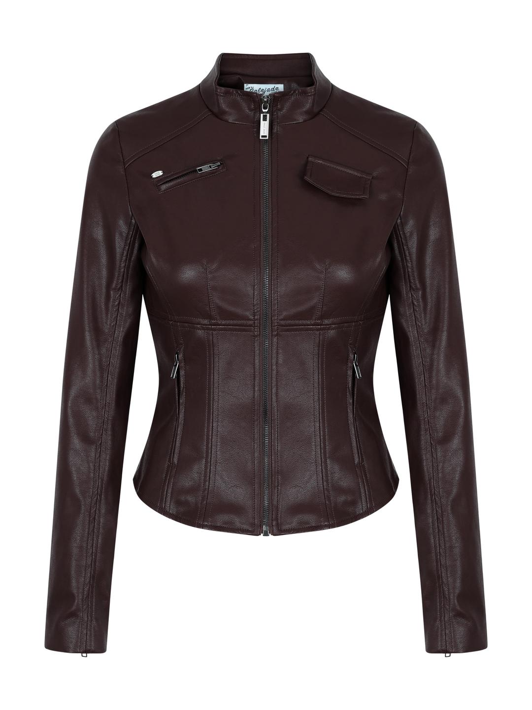 Slim Leather Biker Jacket In Burgundy