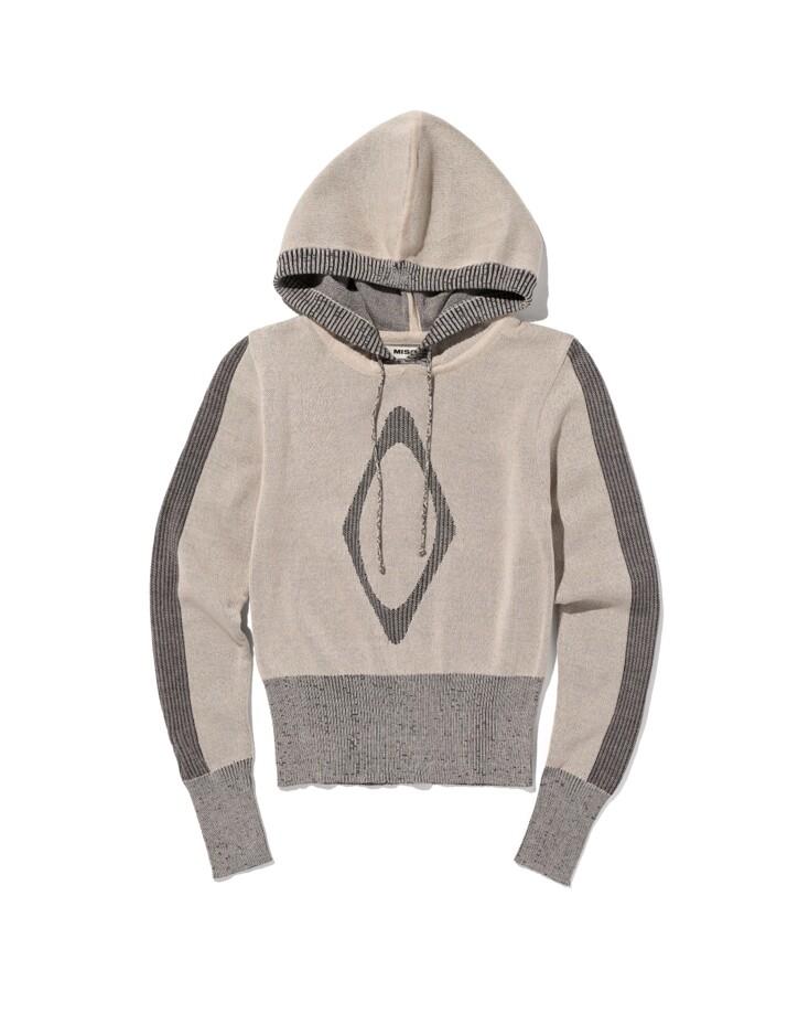 RHOMBUS KNIT HOODIE - BEIGE