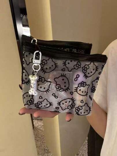 Sanrio 1개 귀여운 키티 벨벳 메쉬 화장품 가방, 휴대용 데이터 케이블 정리 파우치, 야외 휴대용 가방