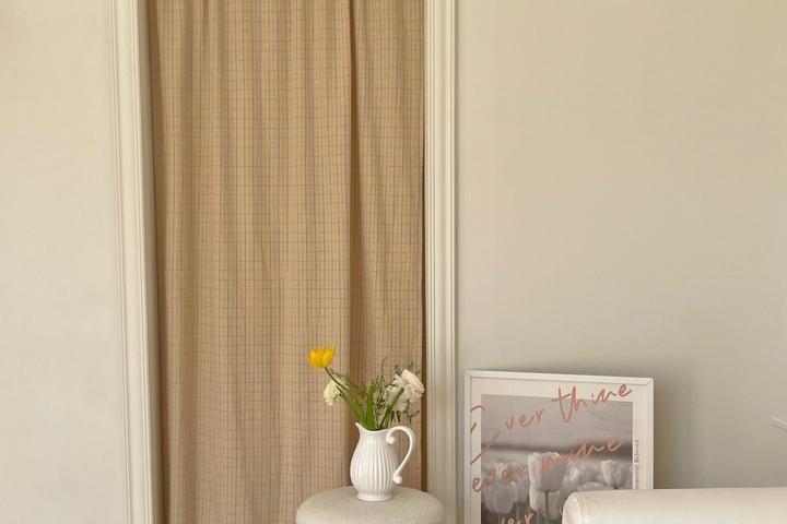 버터체크 봉집형 작은창 바란스 가리개커튼-1color