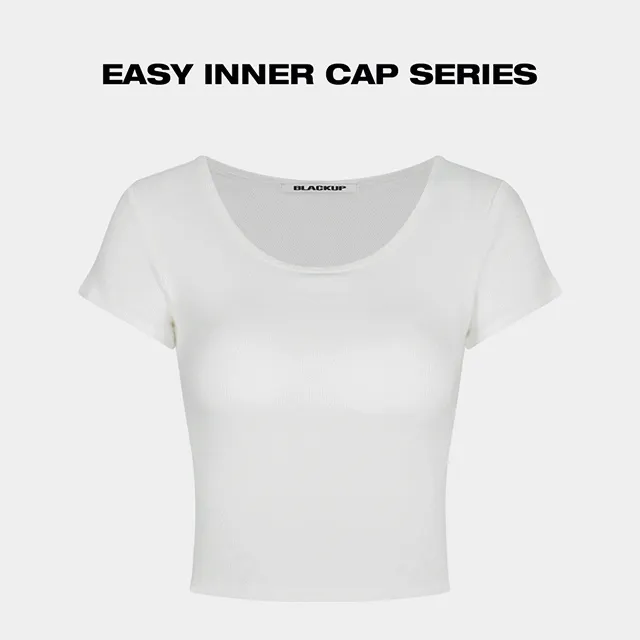[MADE] 이지 베이직 골지 유넥 반팔티 (캡내장) [올인원 슬림 세미크롭 상의 데일리 기본 단독 이너 매쉬 코튼 통기성]