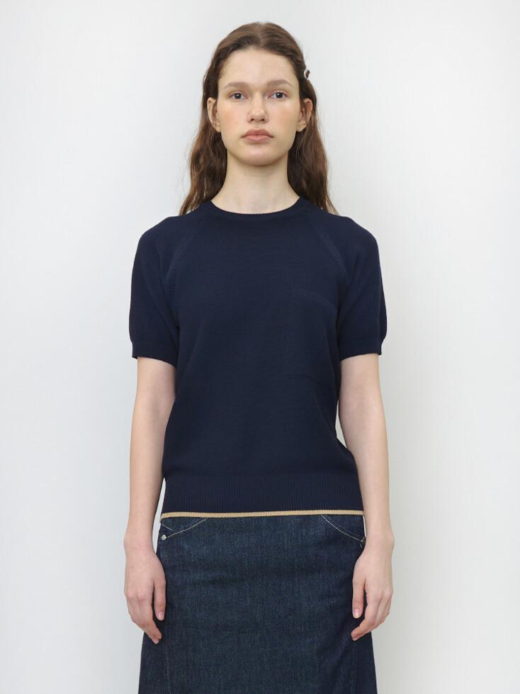 [Women] High Guage Pocket Knit Top (Navy)