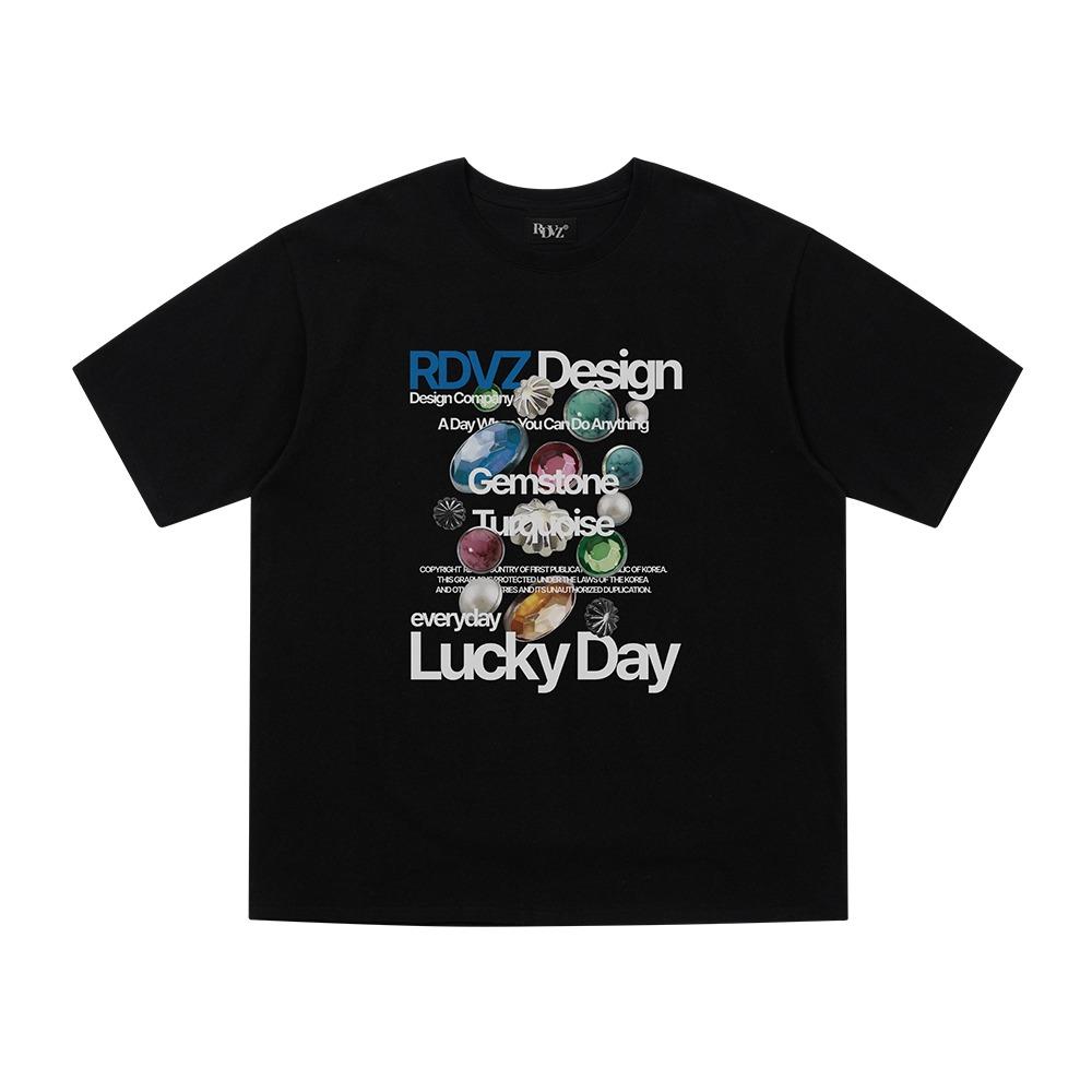 젬스톤 프린팅 티셔츠 - 블랙