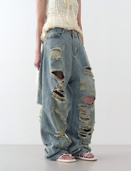 로웨어 all damage wide denim pants