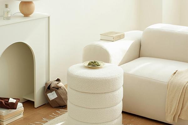 마시멜로우 수납 원형 스툴 부클레 패브릭 오토만 화장대스툴 보조의자