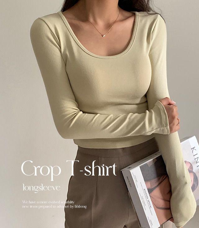 [가을신상/핏보장]라딘 크롭 긴팔티셔츠(5color) 사계절이너티 간절기긴팔티 가을티셔츠 숏 미니 슬림핏 유넥 라운드넥 모달 스판