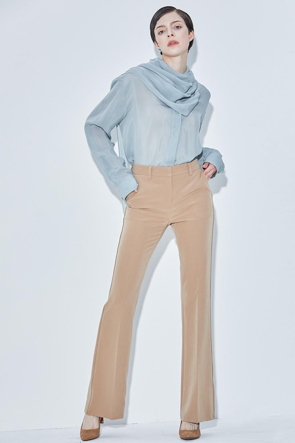 Piping slim boot-cut pants - beige