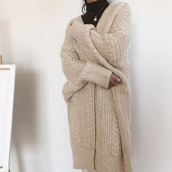 [오노마] ONM 여자 꽈배기 노버튼 니트 롱가디건 1P 간절기 아우터