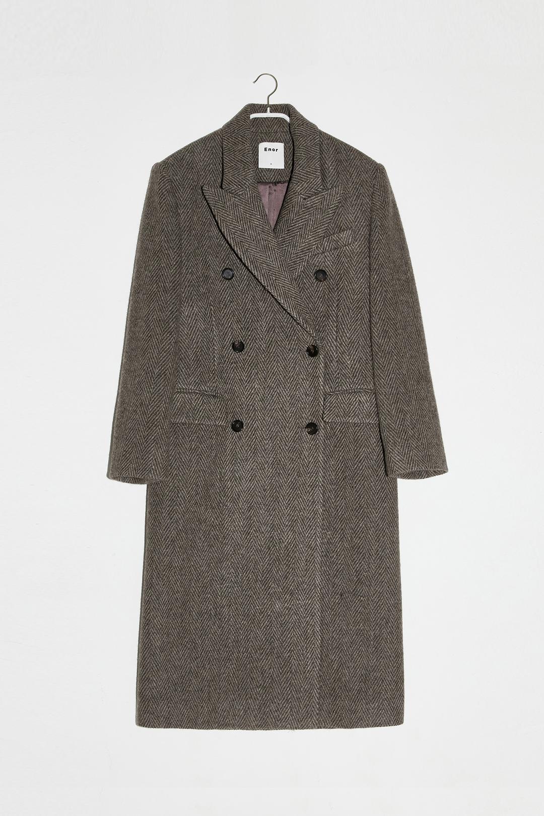 DOUBLE BREASTED TAILORED HERRINGBONE COAT