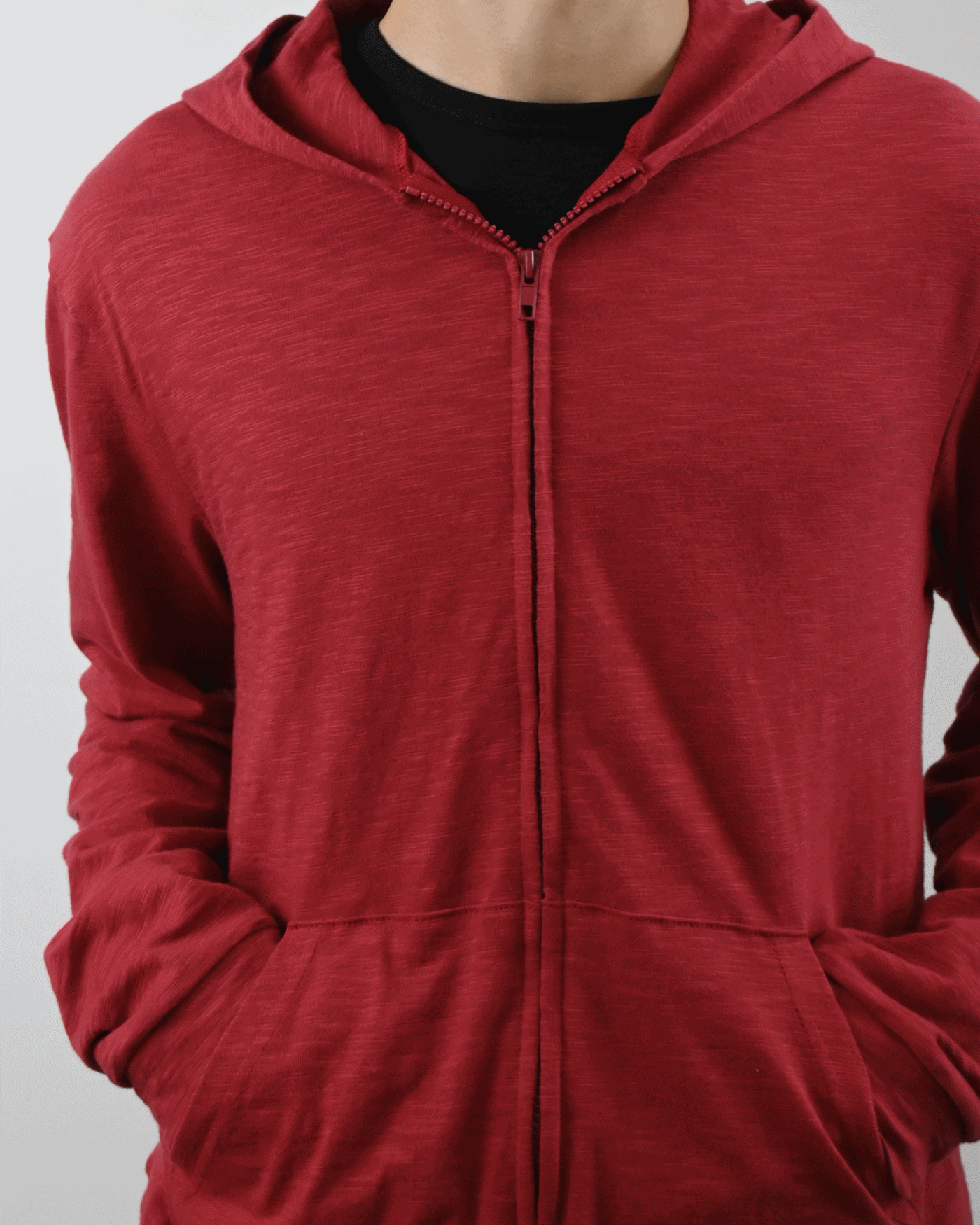 slub hooded zip-up