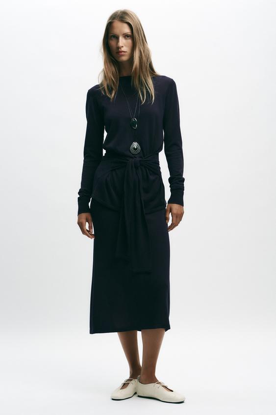 플레인 니트 미디 스커트