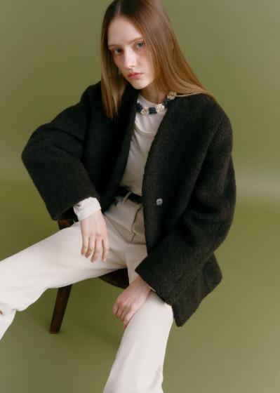 BELTED HALF-NECK JACKET (dark brown)