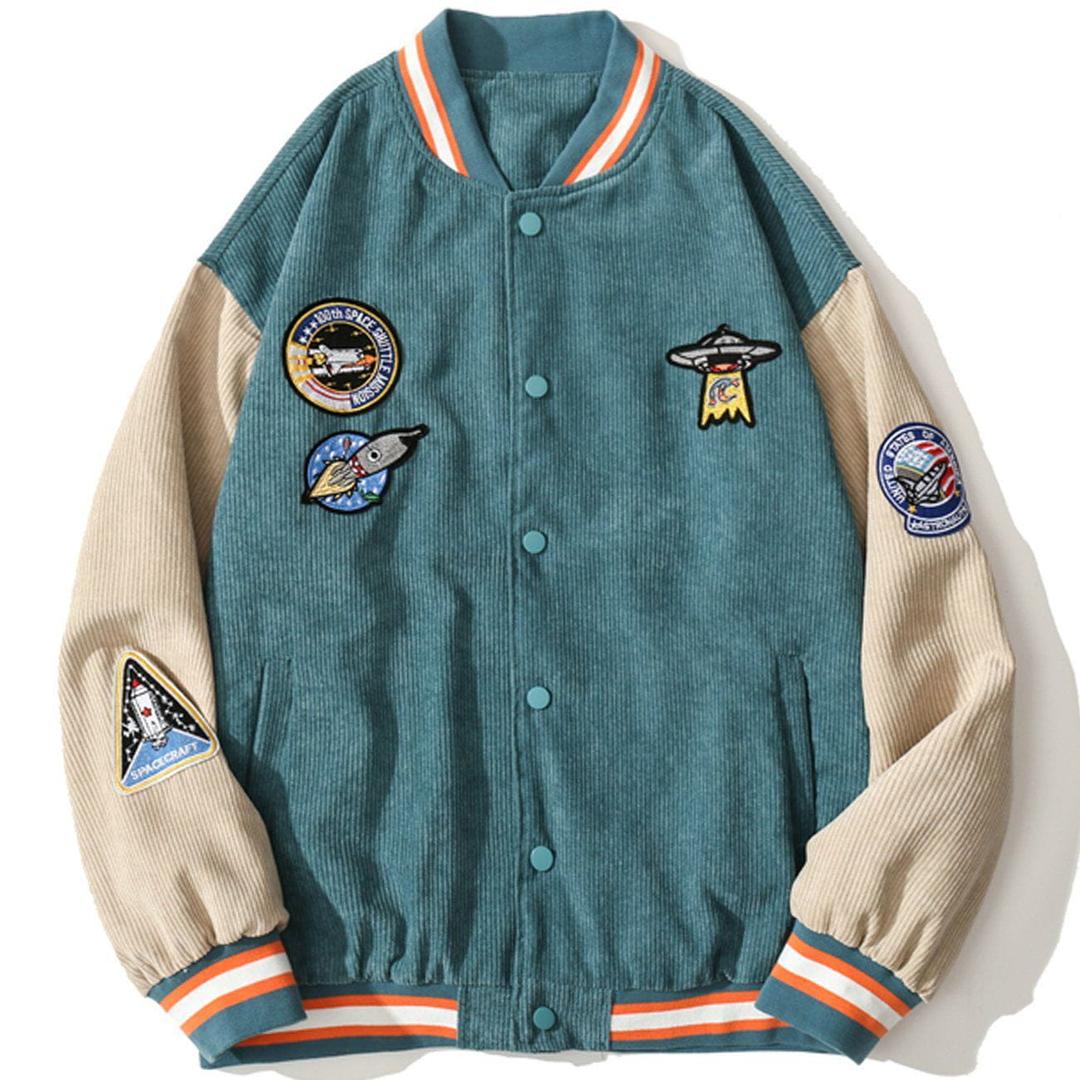 Aelfric Eden Rocket Spaceship Labeled Embroidery Corduroy Jacket - Blue / XS