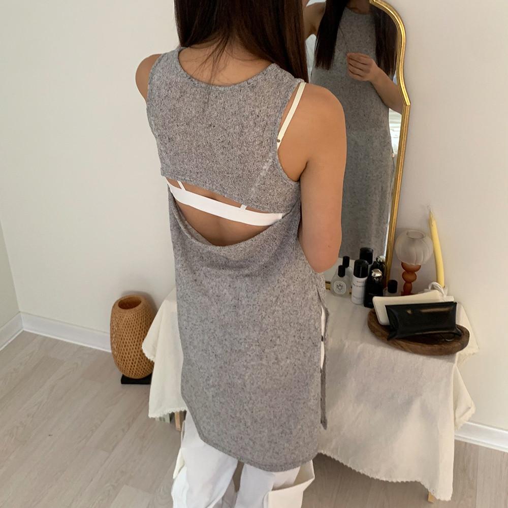 s/s 레이어드 버튼 슬릿 슬리브리스 원피스 여성 여름 메쉬 슬림핏 나시원피스 비치웨어룩