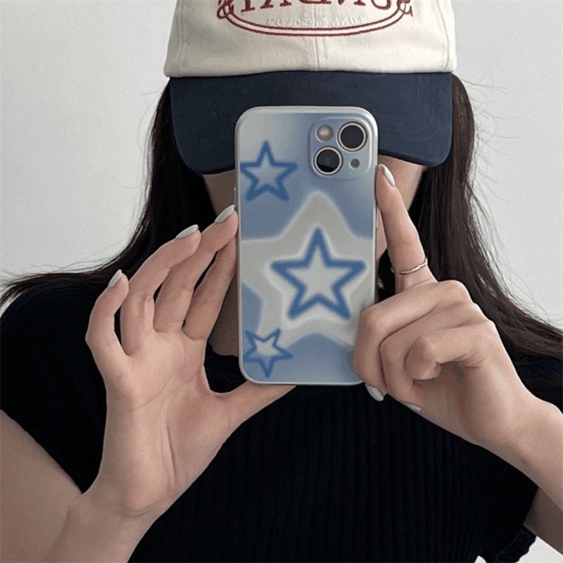 당일발송🚀실버 블루 별 젤리케이스 메탈 스타 풀커버 아이폰케이스 하이틴 y2k