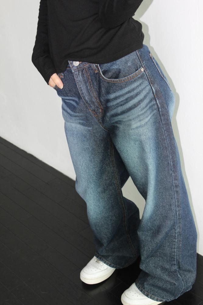 워싱 와이드 데님 팬츠