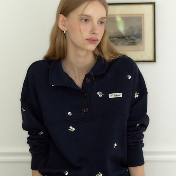 [9/18 예약배송] Margaret Embroidery Button-down Sweatshirt - Navy
