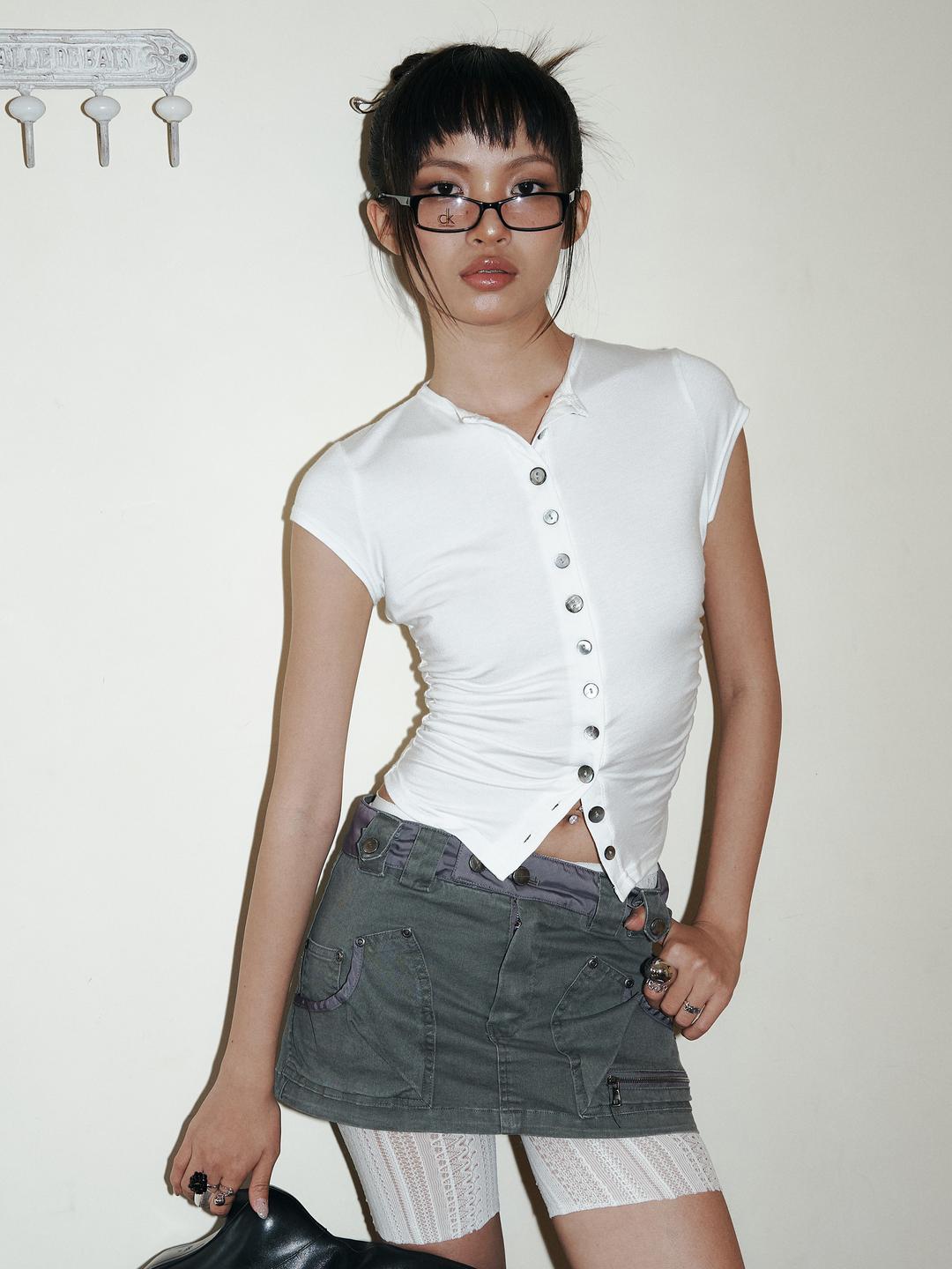 Gwen Button Short Top (White)