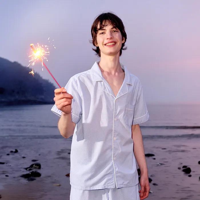 [단종 예정] (m)스탠다드 더블핀체크 파자마 반소매세트 블루