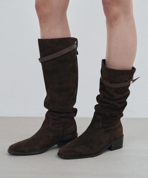 버클 스트랩 카우 레더 스웨이드 셔링 롱 부츠 MDAC045_2 Colors