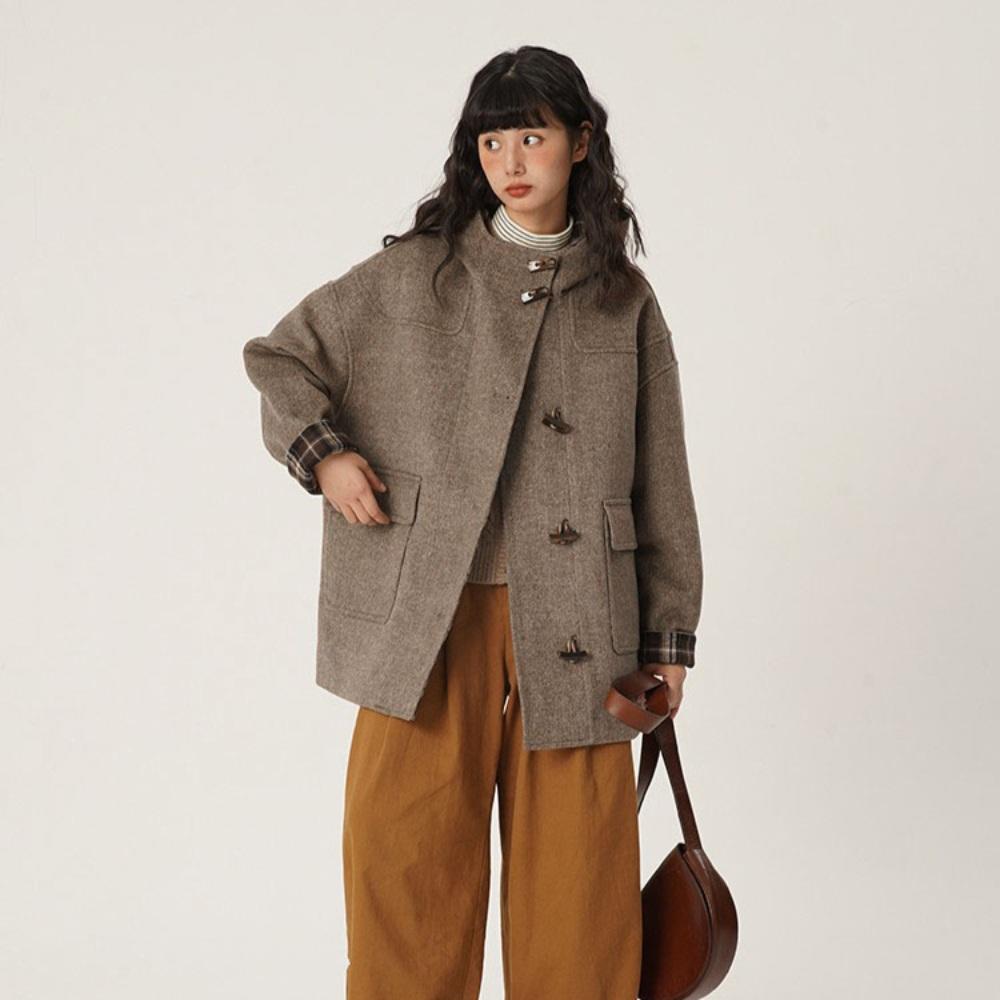 ODD MAKER 울 모직 후드넥 코트 하프 자켓