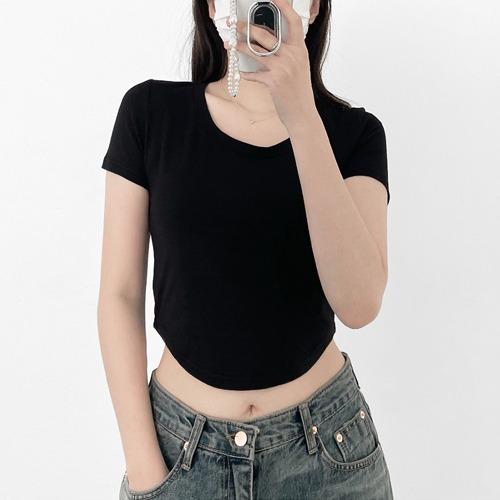 라운딩 유넥 스판 크롭T(5color)