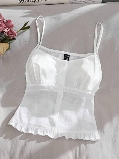 SHEIN EZwear 여성용 화이트 우븐 캐미솔 탑