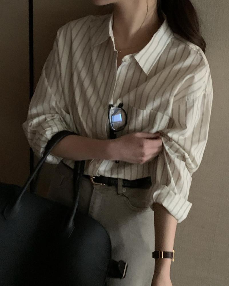 [당일/블랙] 버베인 브리에 시어서커 스트라이프 셔츠 (2color)