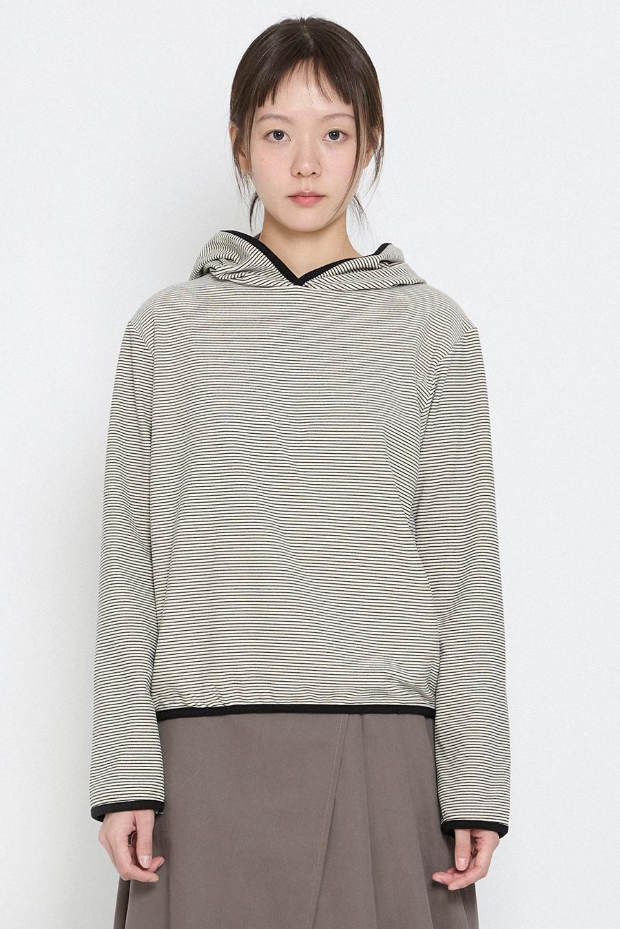 스트라이프 후드 티셔츠