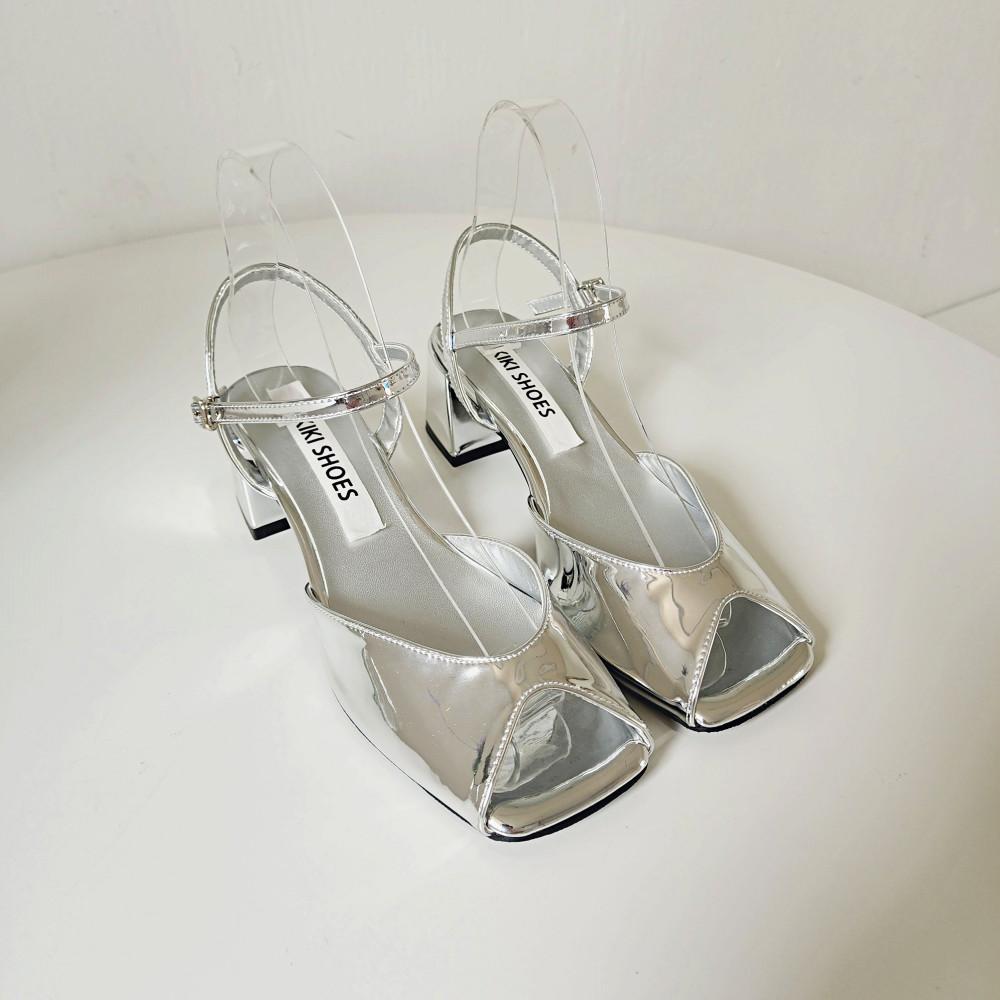 토오픈스트랩샌들 실버샌들 통굽샌들 5cm 아이보리 은색 블랙