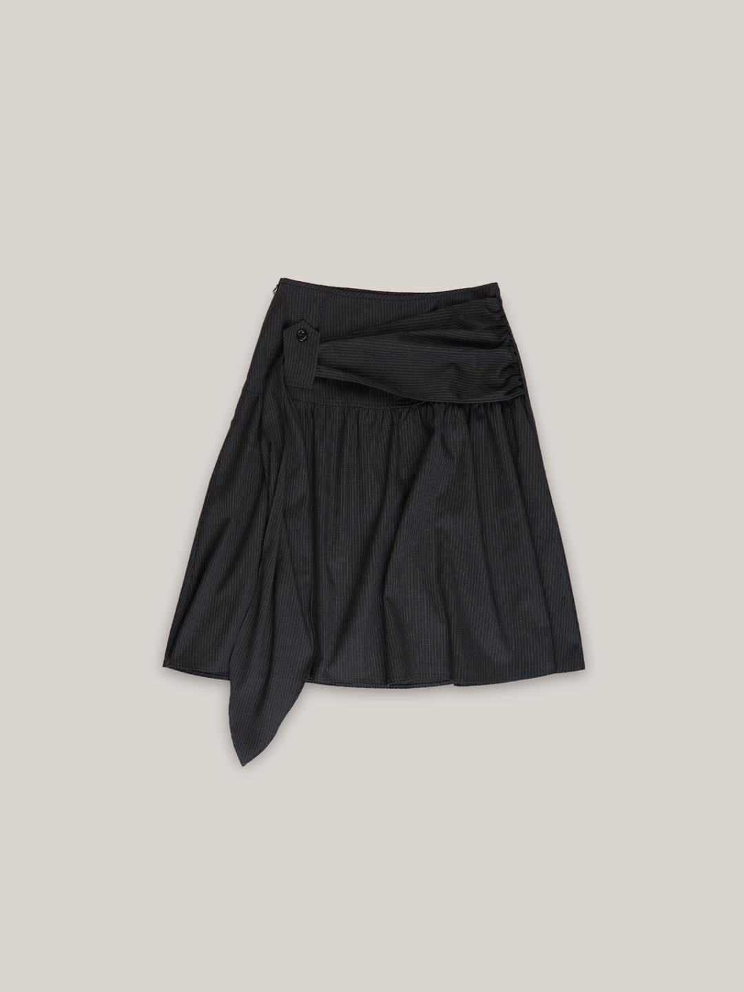 STRIPE MIDI SKIRT [ CHARCOAL ]
