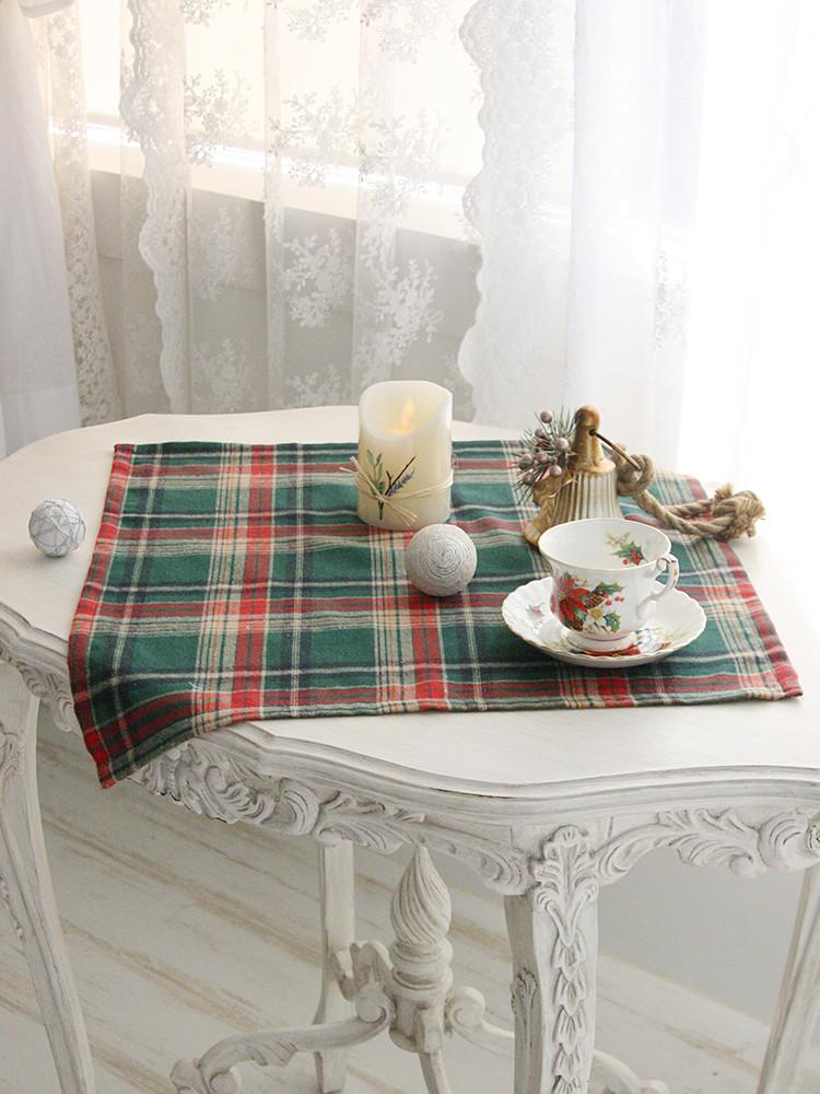 [앤코튼] 크리스마스 미니 파티 1인 테이블보 식탁보 커버 클래식체크(그린) 50x50