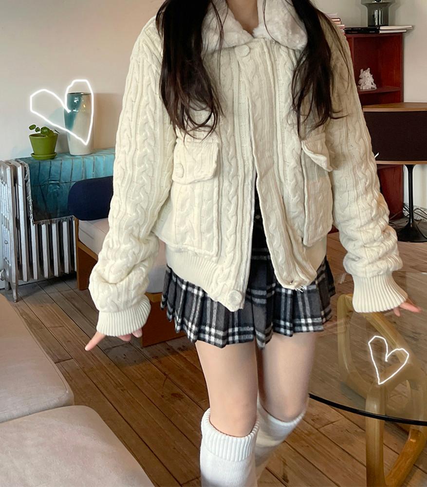 [ 히니츠키 ] 6온스 윈터 페어리 꽈배기 니트 퍼 패딩(2color)