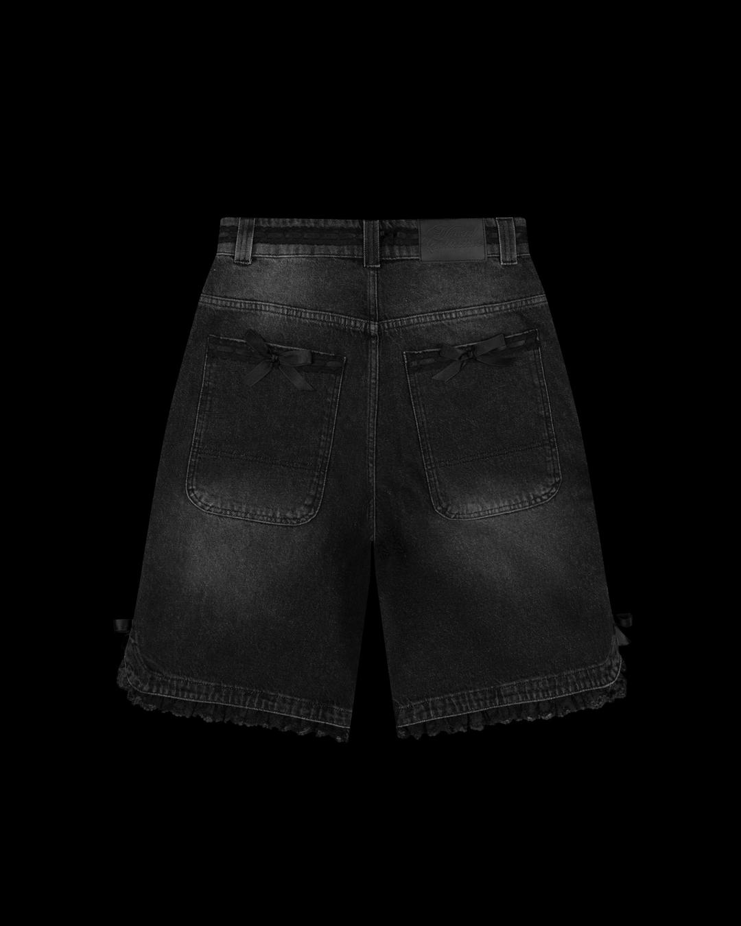 DESTROY LACE RIBBON JORTS BLACK VINTAGE WASH - XXS