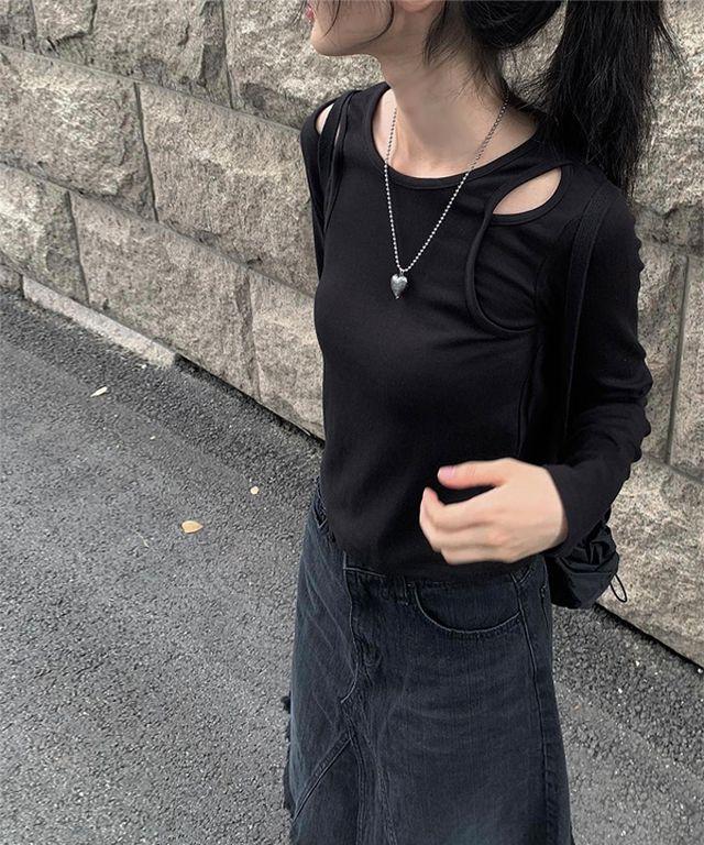 루모 컷아웃 스판 티셔츠 (2color)