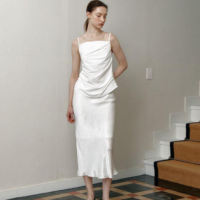 wrinkled satin bias skirt (white)