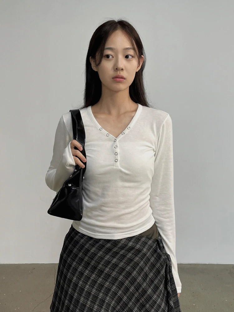 호리걸 스냅버튼 세미크롭 슬림핏긴팔